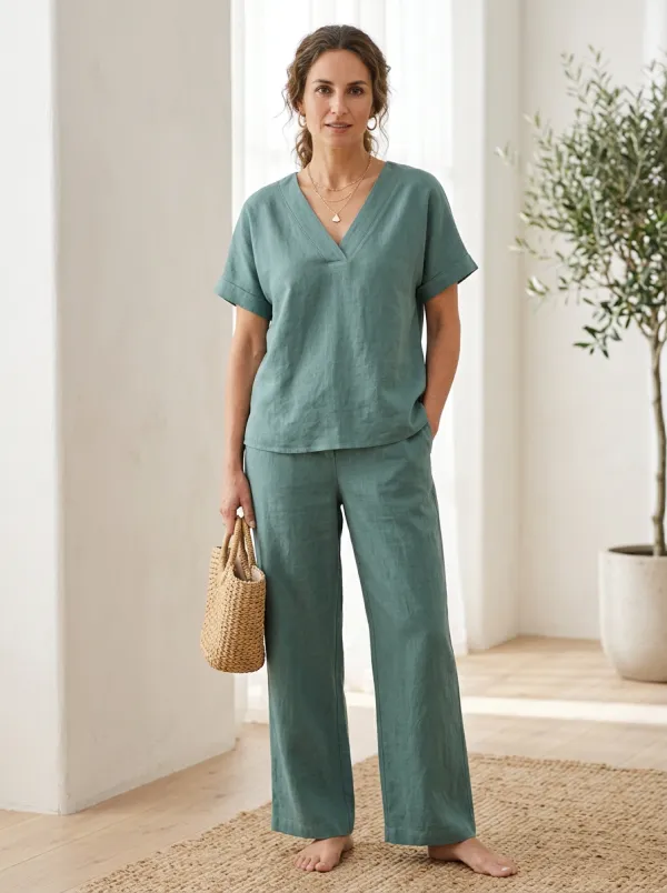 Casual Women's V-Neck Casual Lounge Set