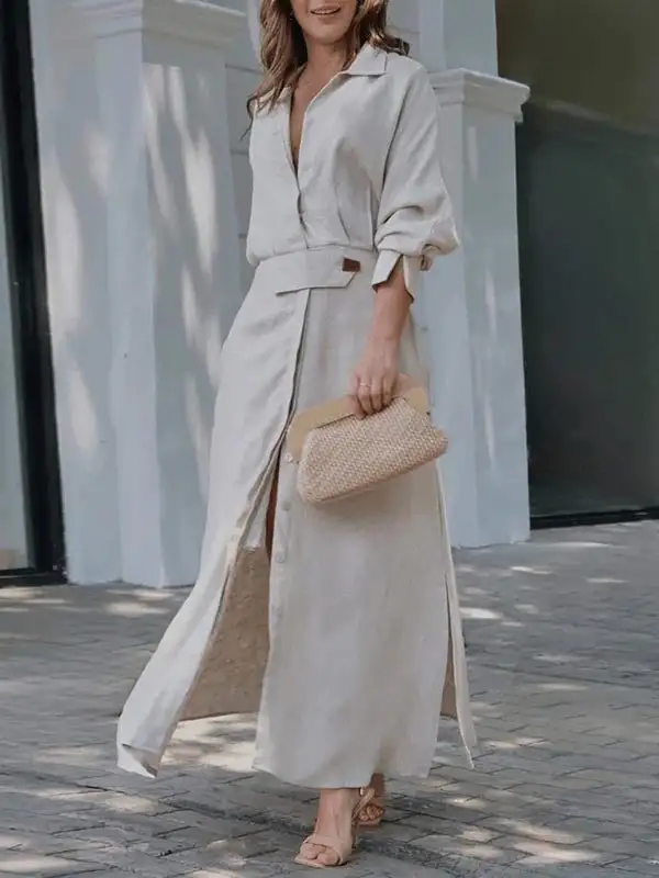 Long Neck Shirt Maxi Dress