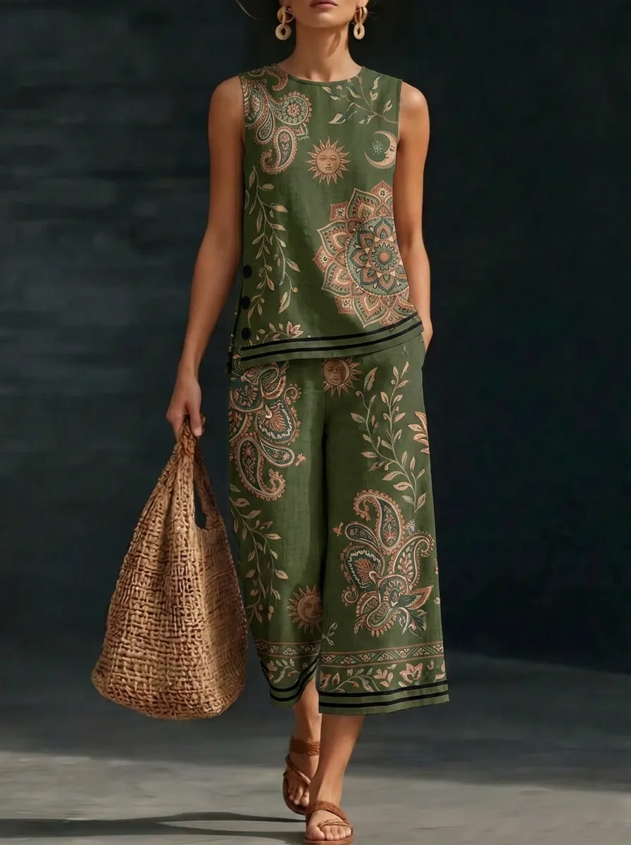 Women's Bohemian Sun Paisley Printed Sleeveless Set