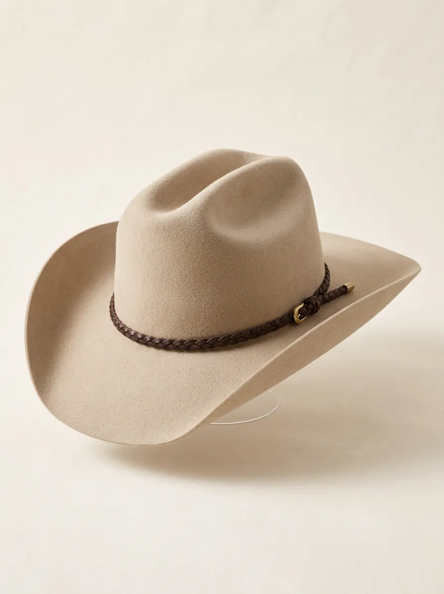 Beige Felt Cowboy Hat with Braided Band