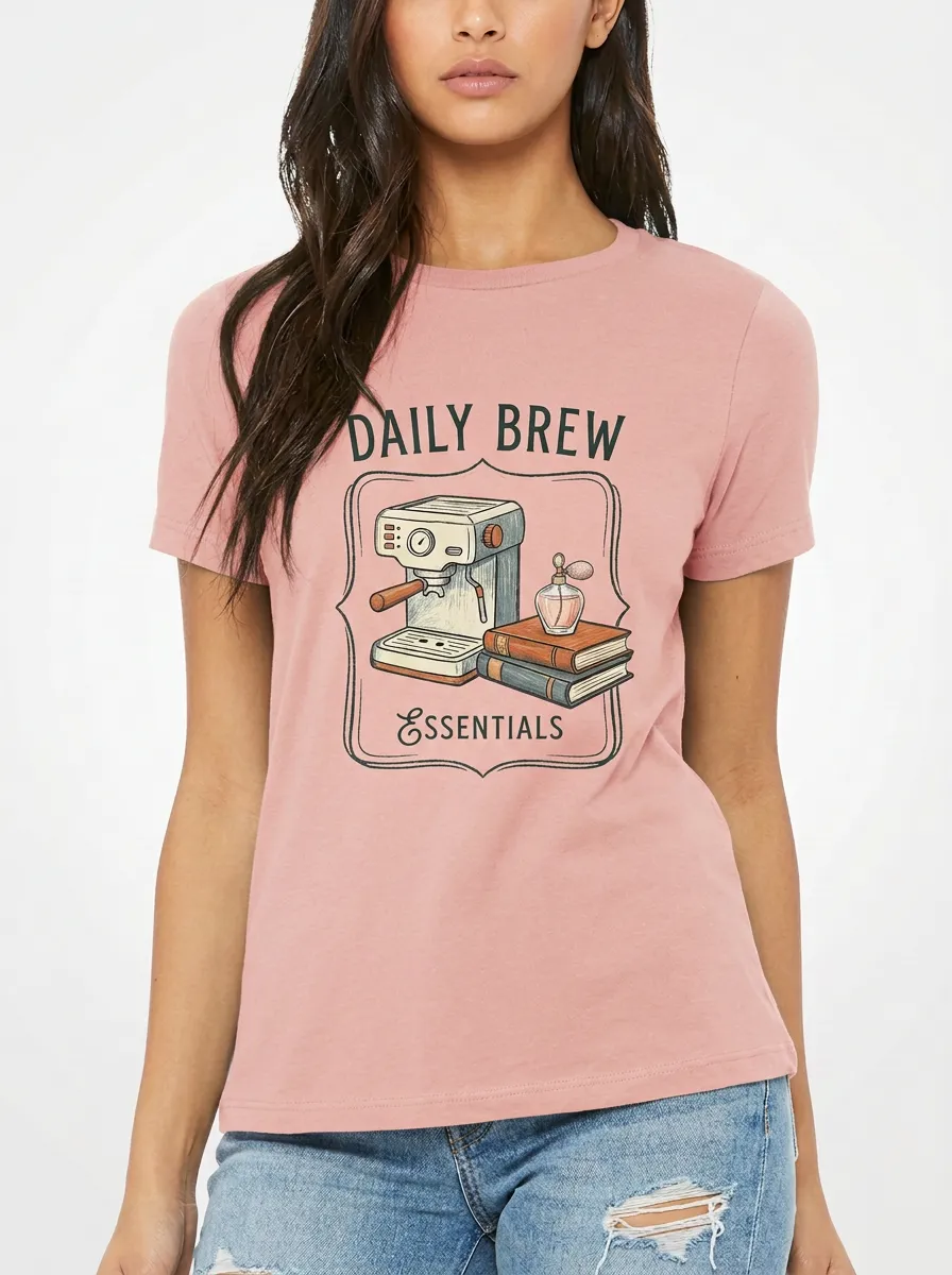 Women's Coffee Daily Brew Espresso Machine Books Graphic T-Shirt