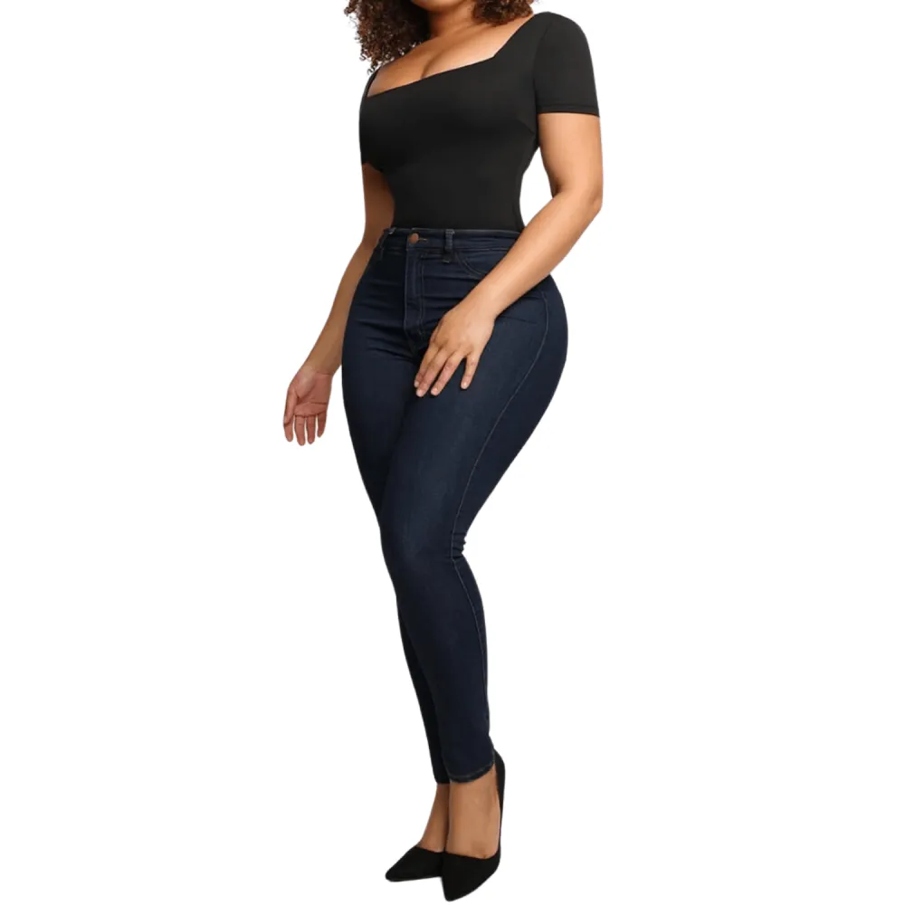 Square Neck Short Sleeve Shaping Bodysuit