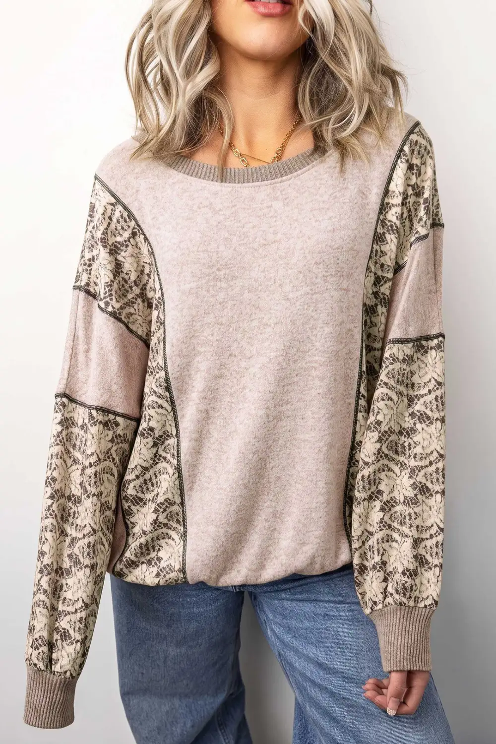 Floral Print Round Neck Relaxed Long Sleeve Top