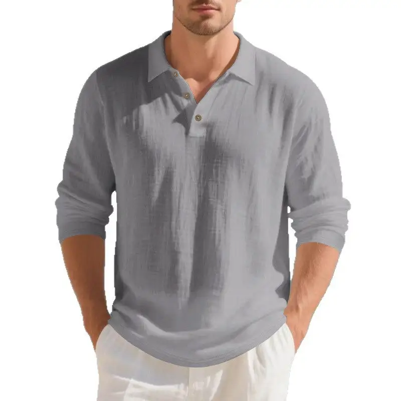 Streamlined Button Placket Long Sleeve Polo Shirt