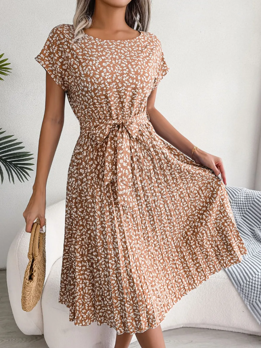 Soft Pleated Floral Dress