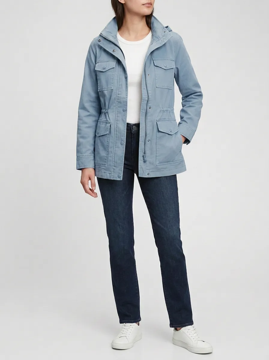 Hooded Utility Denim-Style Women's Casual Jacket