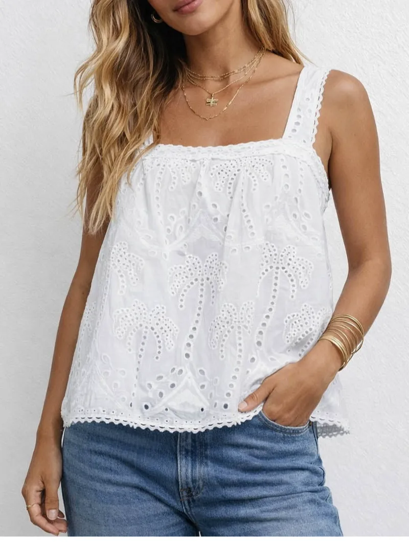 Boho Embroidery Hollow Out Sleeveless Top