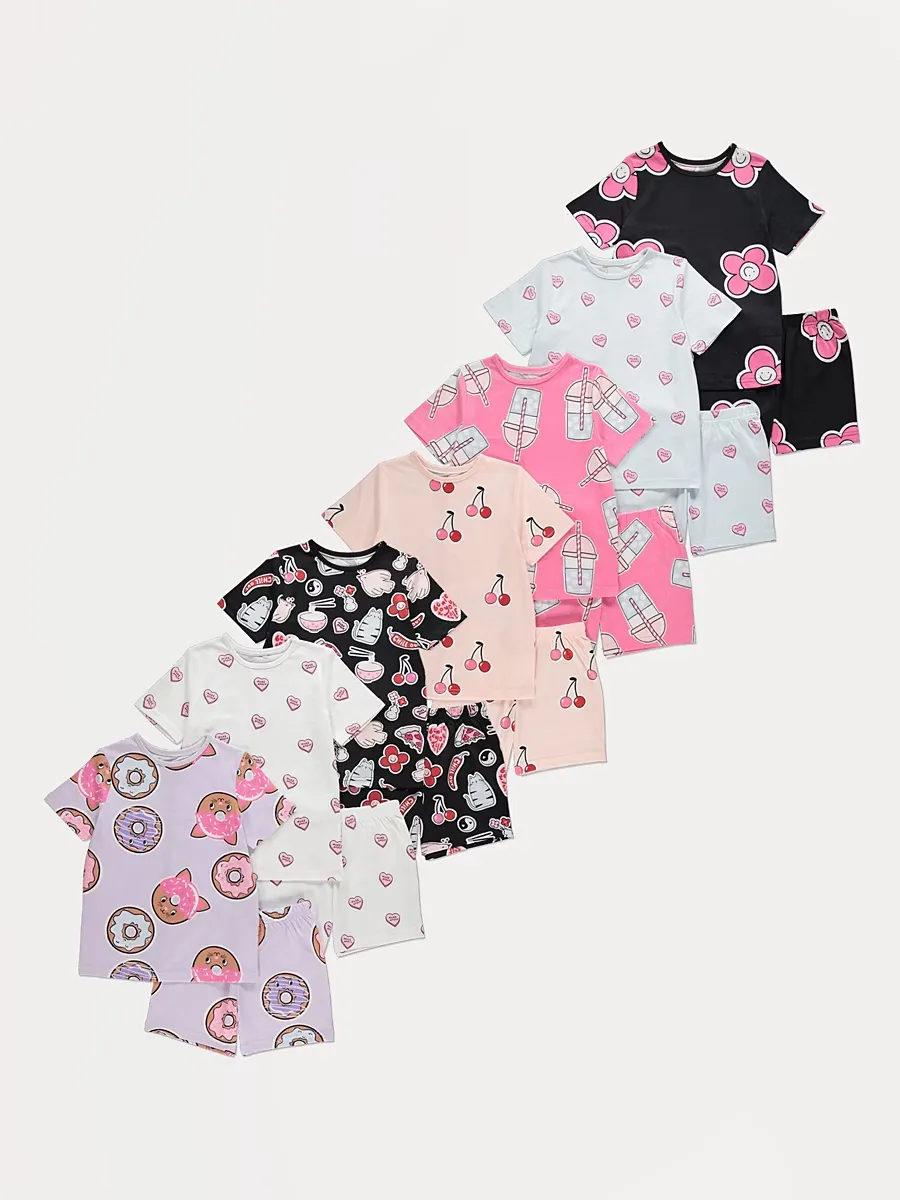 Bright Fun Food Short Pyjamas 7 Pack