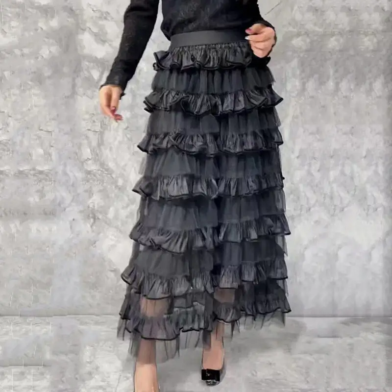 Streamlined Layered Mesh Midi Skirt