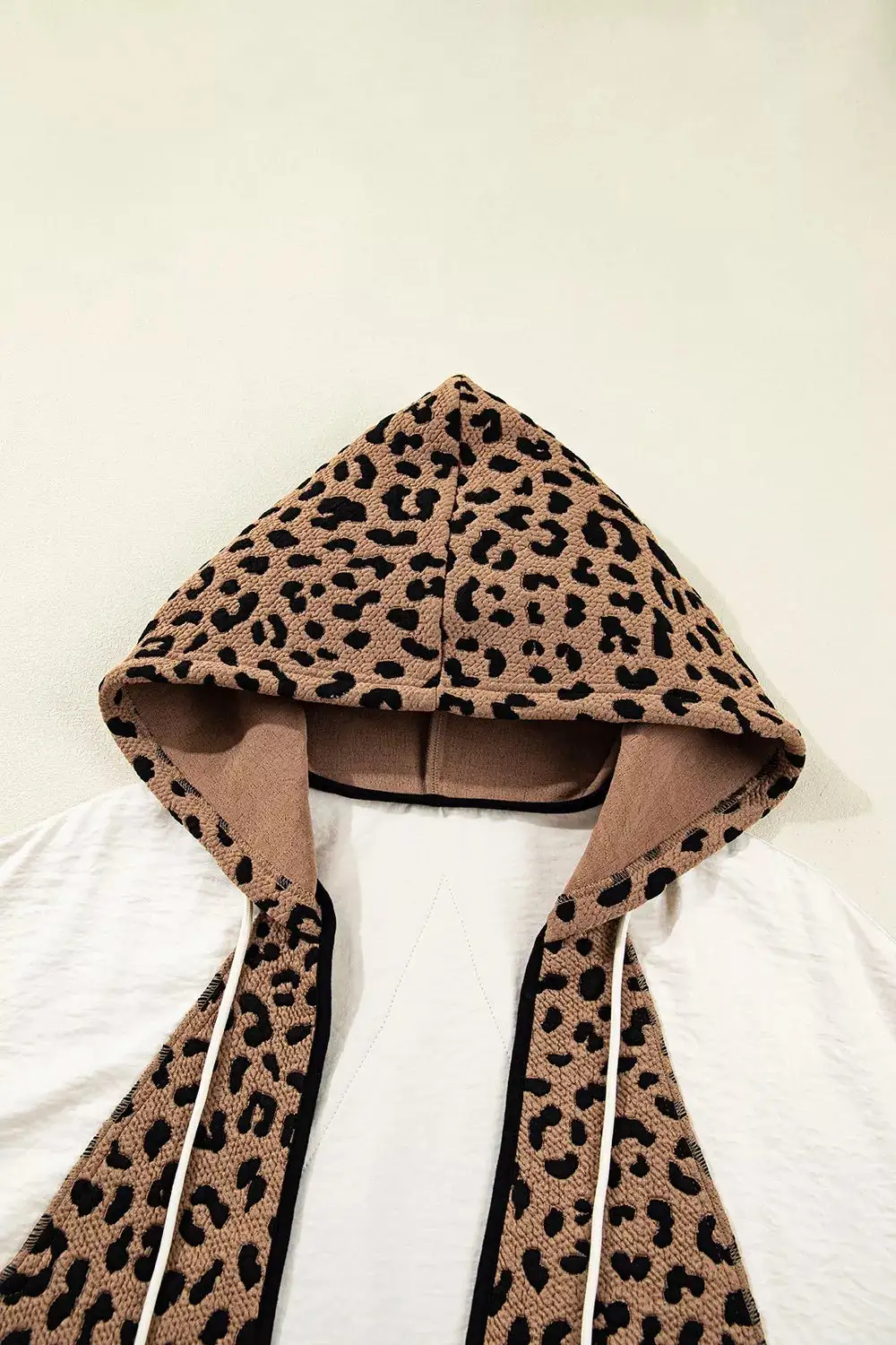 Drawstring Leopard Long Sleeve Hooded Jacket