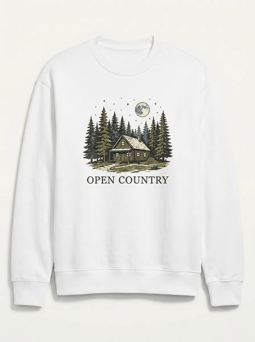 Unisex Nature Lover Open Country Cabin Forest Moon Printed Sweatshirt