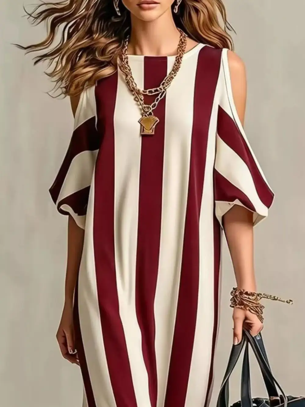 Striped Cold Shoulder Maxi Dress