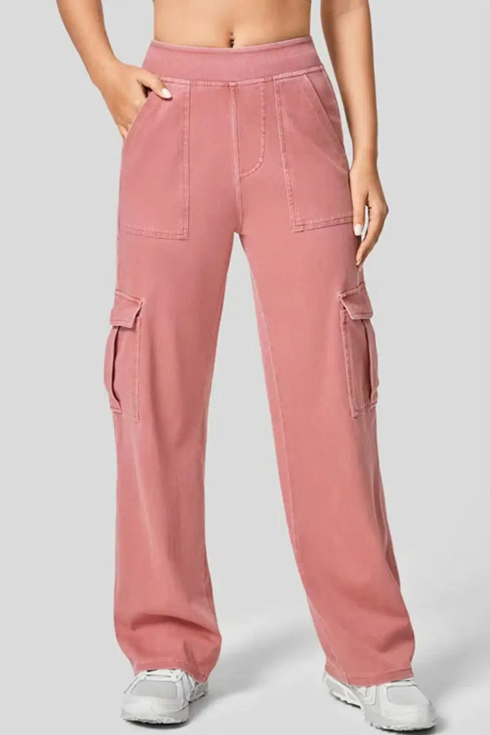 Refined High-Waist Washed Pocketed Stretch Straight Leg Jeans
