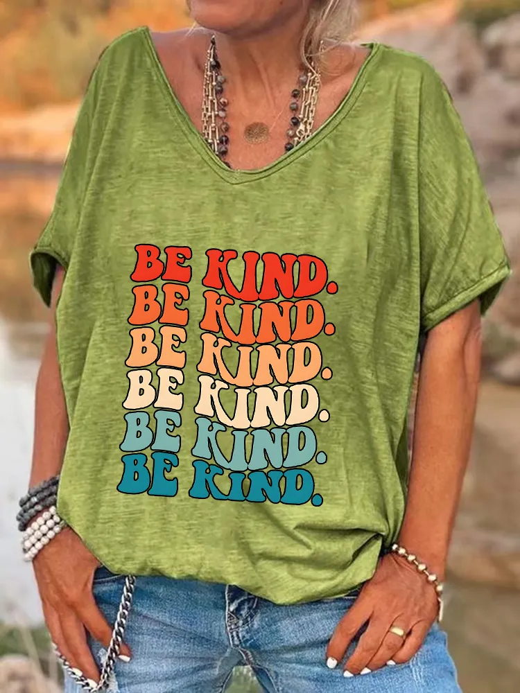 Be Kind Printed V-Neck Short-Sleeve T-Shirts
