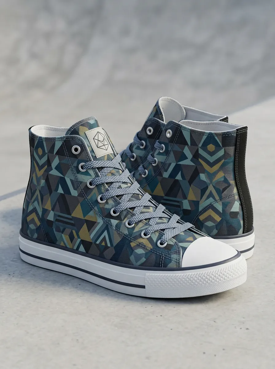 Men's Geometric Pattern Printed Canvas High Top Shoes