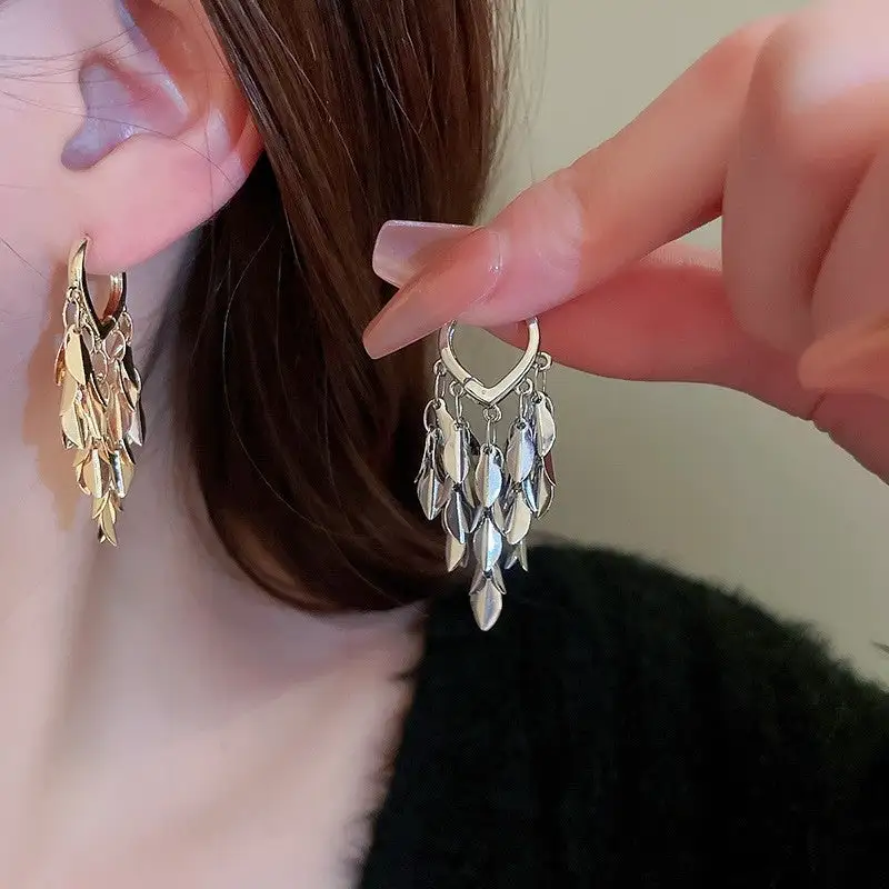 Leaf Tassel Clip-On Earrings