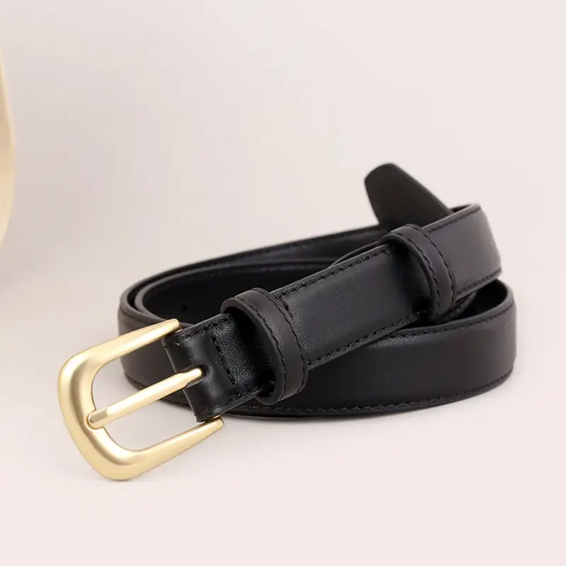 Clean Classic Leather Belt with Golden Buckle