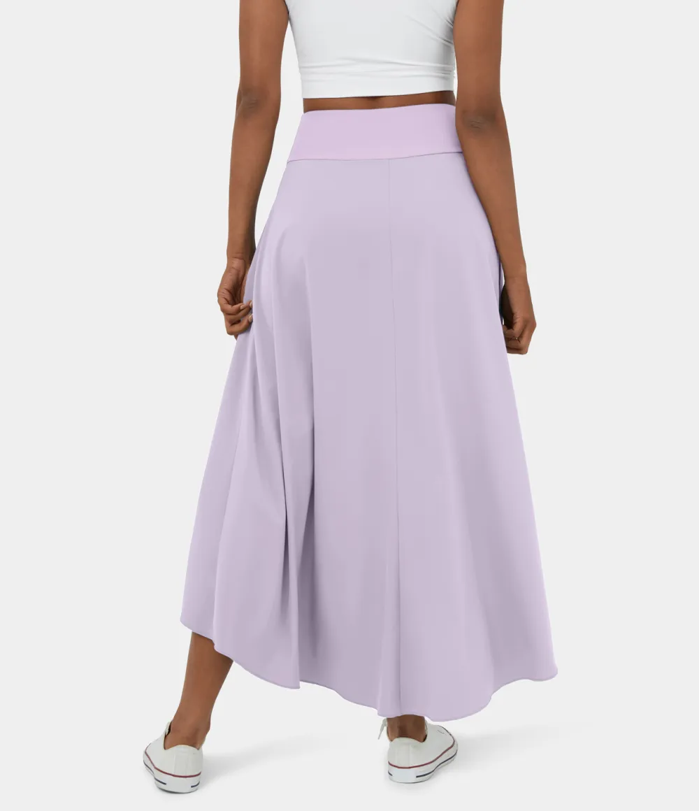 Breezeful High Waisted High Low Ruffle 2-in-1 Flowy Quick Dry Casual Regular Maxi Skirt