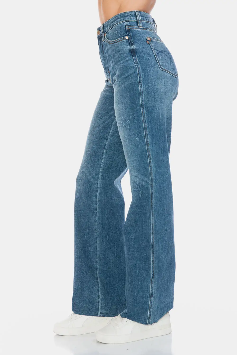 Tummy Control Cut Raw Hem Straight Denim Jeans