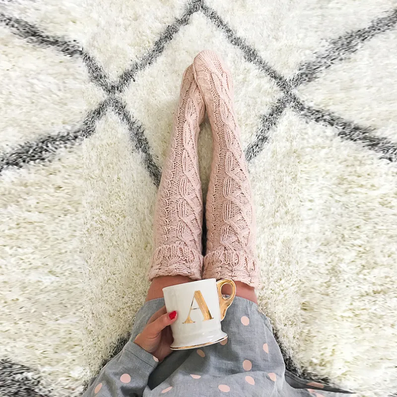Soft Warm Over Knee Extra Jacquard Knitted Socks