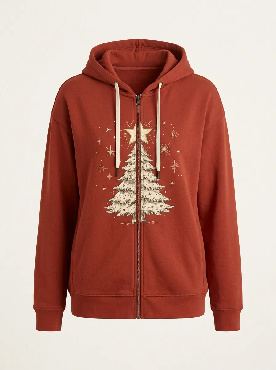 Women's Christmas Starry Tree Side-Pocket Zip Hoodie