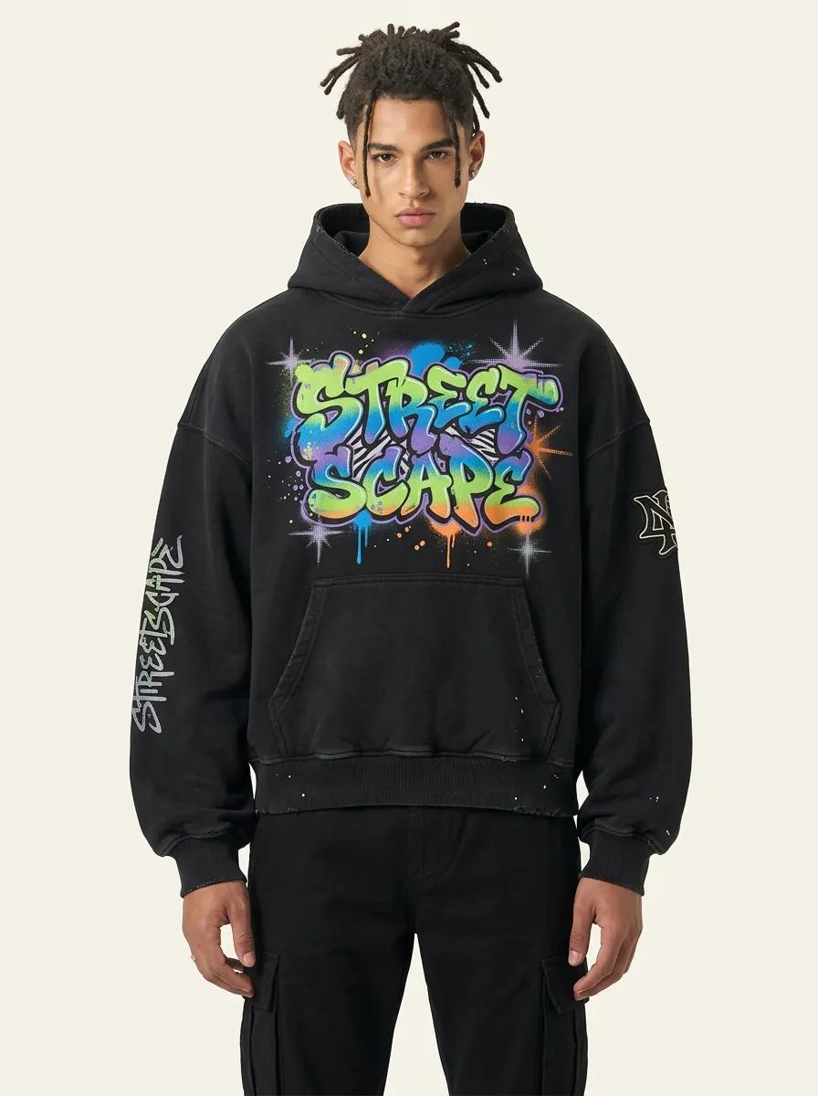 Men's Streetwear Graffiti Streetscape Graphic Hoodie