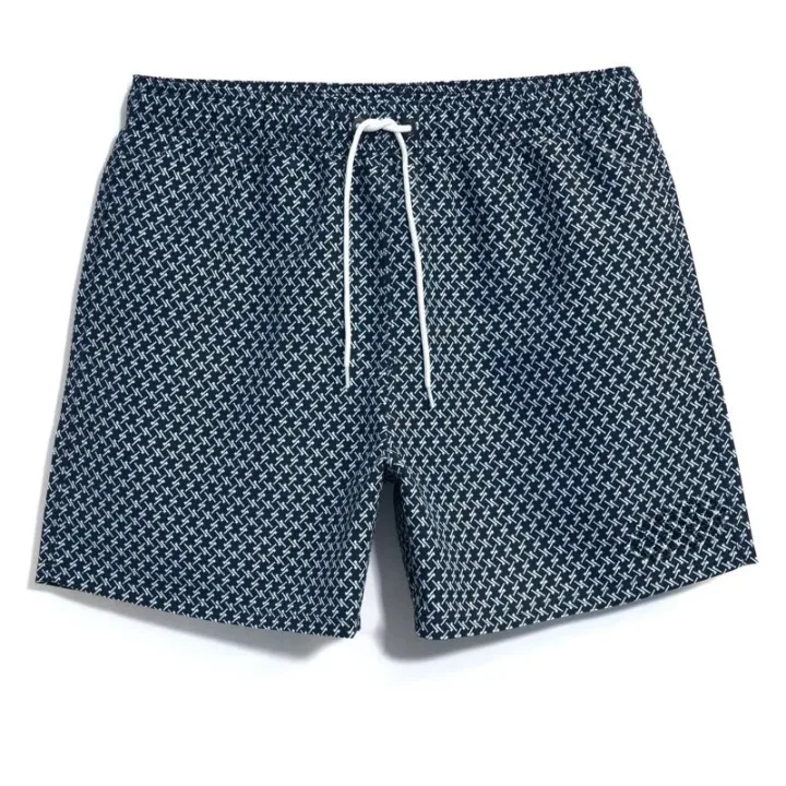 Men's Allover Print Patch Detail Drawstring Swim Trunks