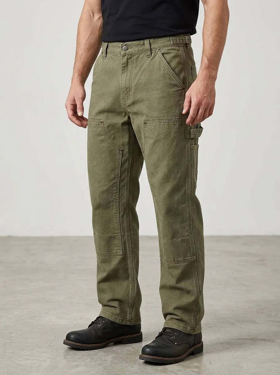 Men's Olive Green Heavy Duty Double Knee Work Pants