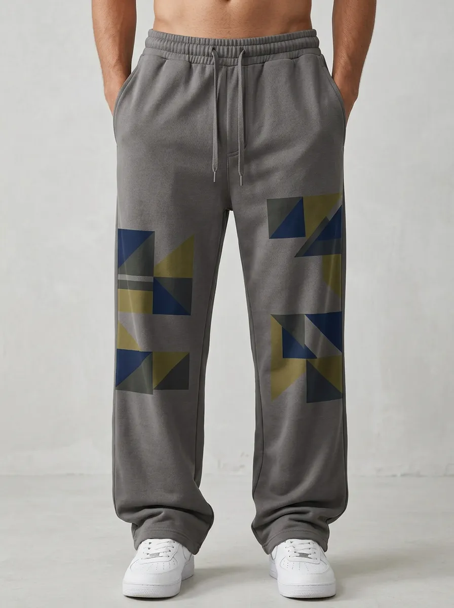 Geometric Front Block Straight Sweatpants
