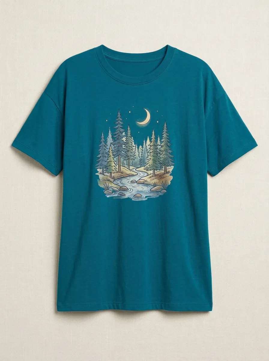 Women's Moon Forest & River Graphic Crewneck T-Shirt