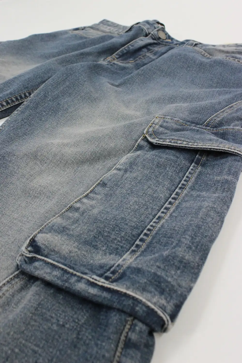 Men's Front Seam Baggy Fit Cargo Denim Jeans