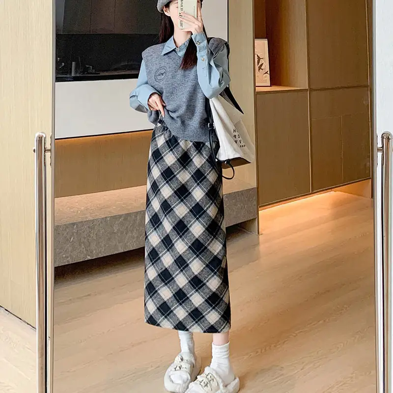 Heritage Plaid Tweed High Waist Pencil Skirt