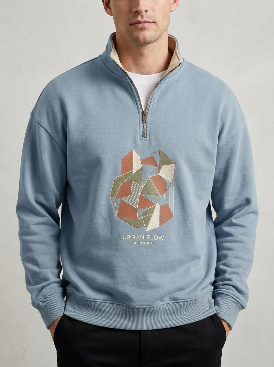 Casual Pattern Half-Zip Geometric Men's Half-Zip Sweatshirt