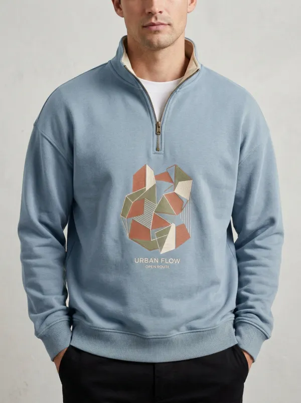 Casual Pattern Half-Zip Geometric Men's Half-Zip Sweatshirt