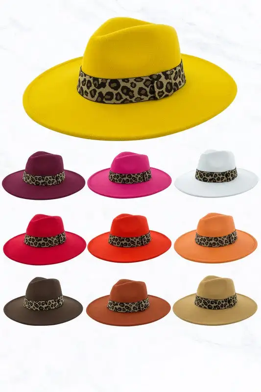 Big Brim Peach Heart Top Jazz Hat Wide Leopard Belt
