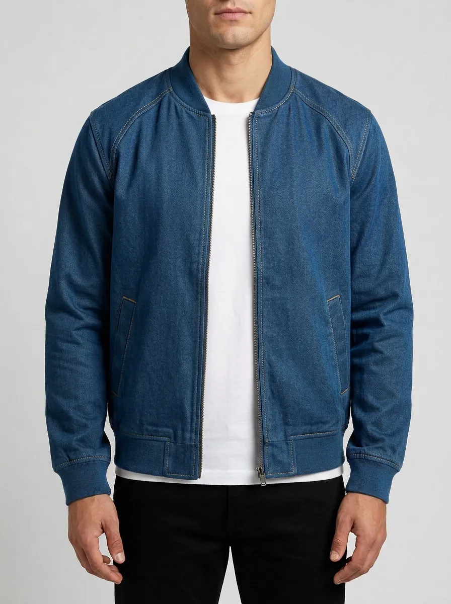 Solid Color Zip Bomber Jacket