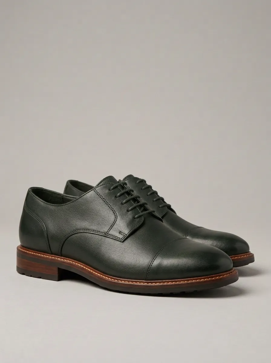 Men's Classic Business Formal Brown Leather Cap Toe Oxford Shoes