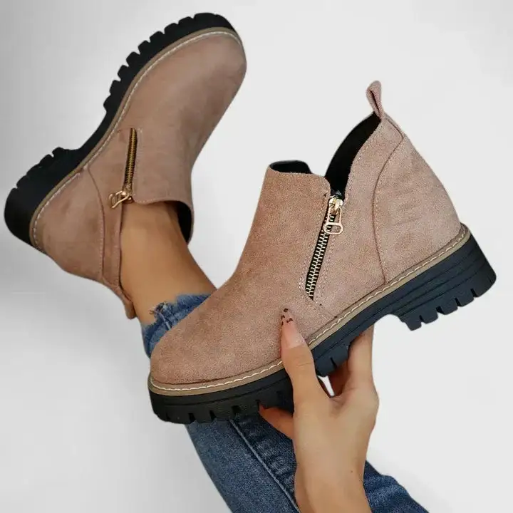 Pull On Buckle Strap Ankle Boots