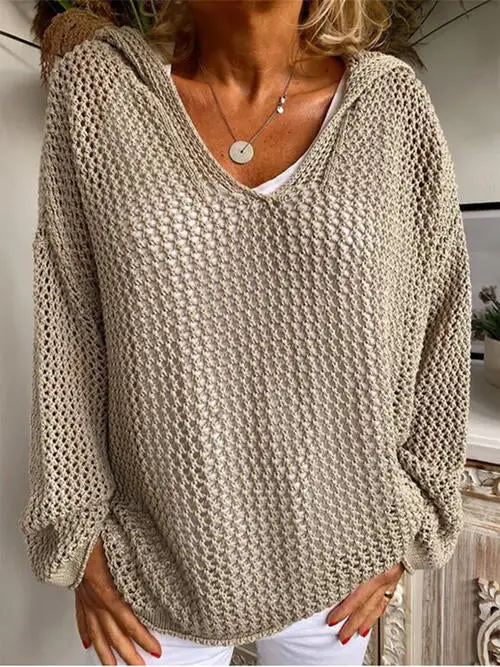 Hooded Openwork Sweater