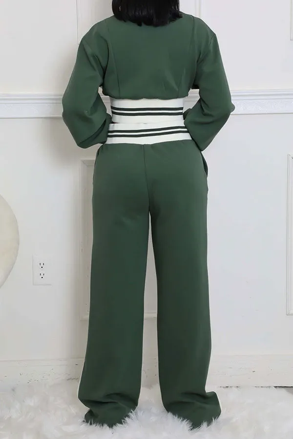 Colorblock High Neck Long Sleeve Pant Set