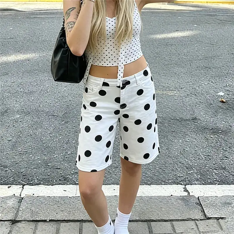 Bermuda Polka-Dot Denim Knee-Length Shorts