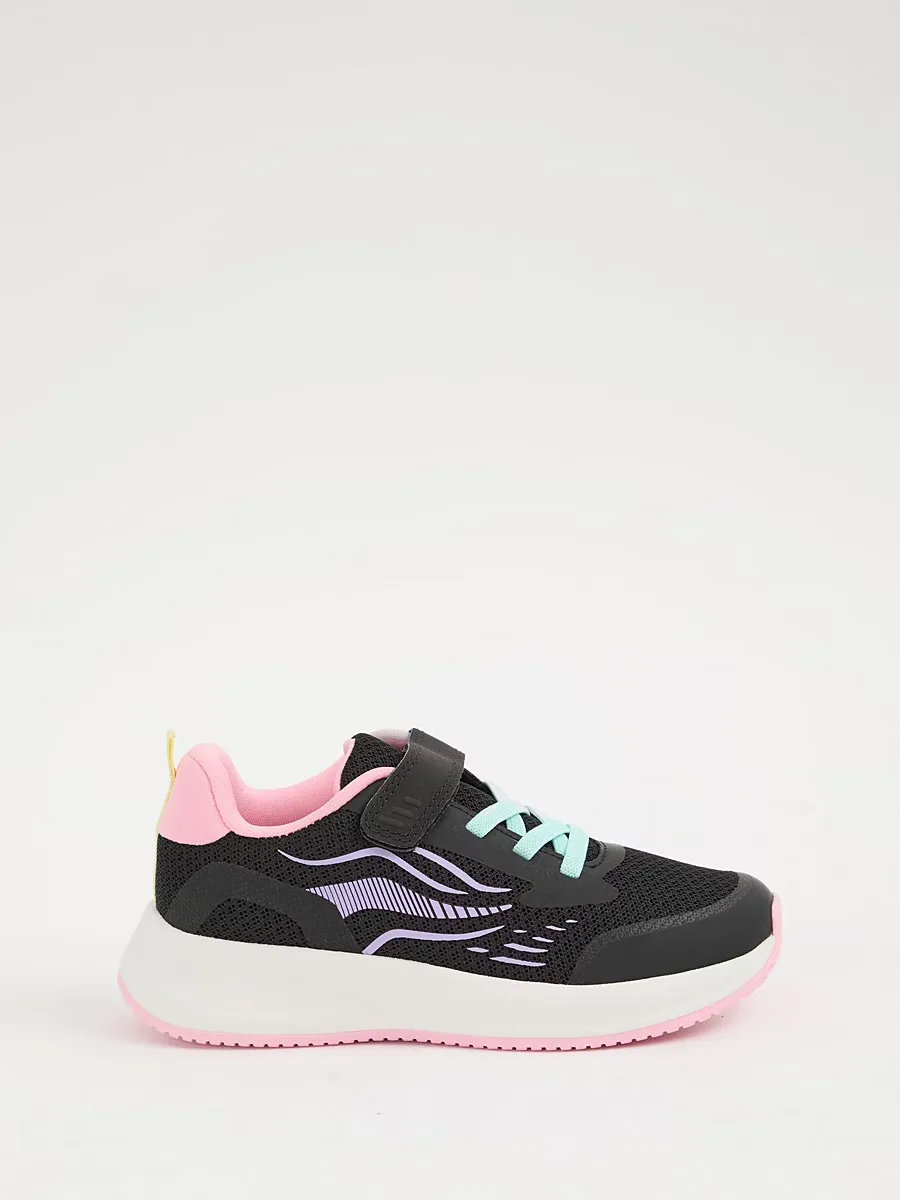 Black and Pink Mesh Single Strap Trainers