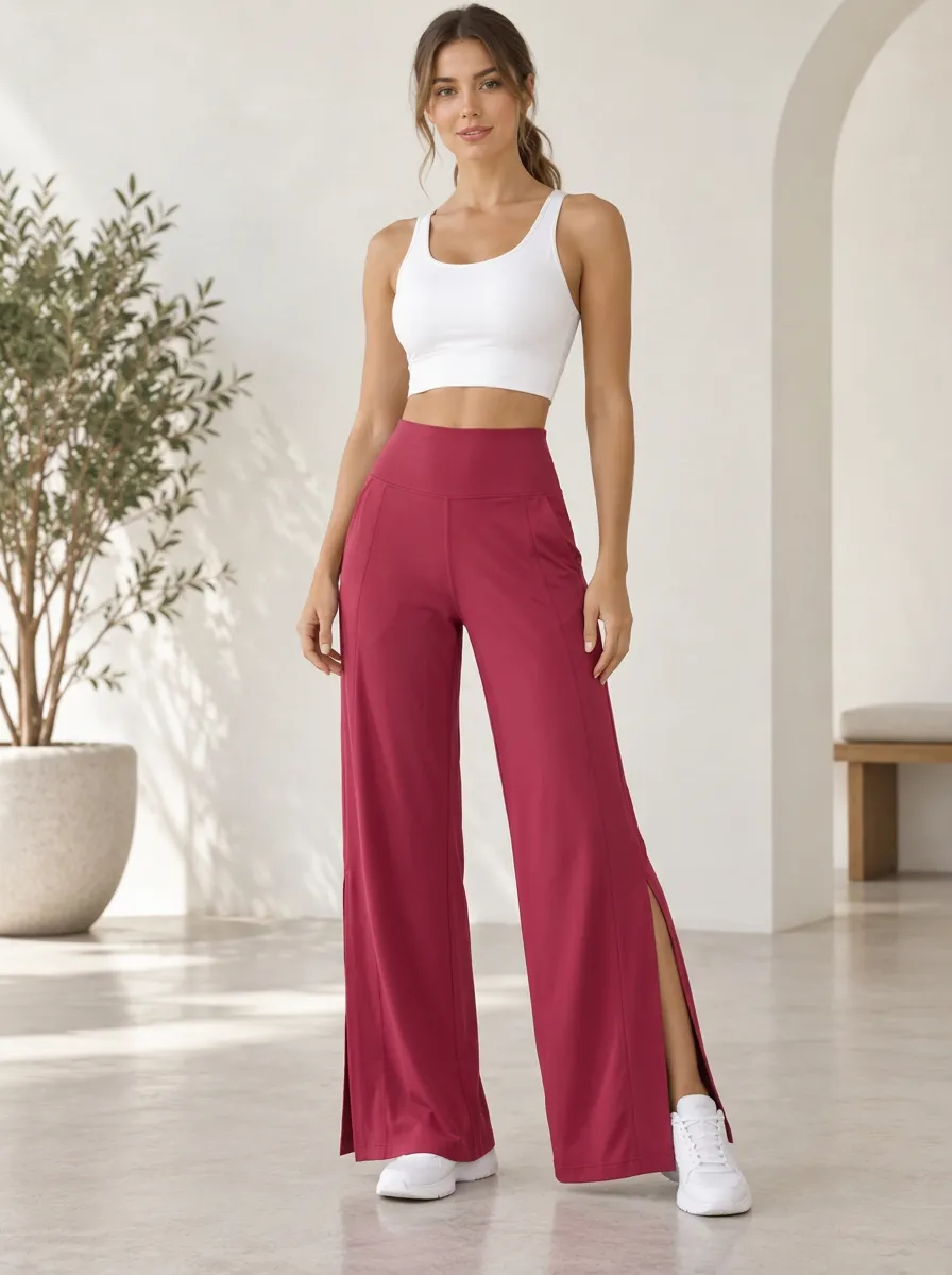 Women's High Waist Light Motion Wide Leg Split Hem Active Pants