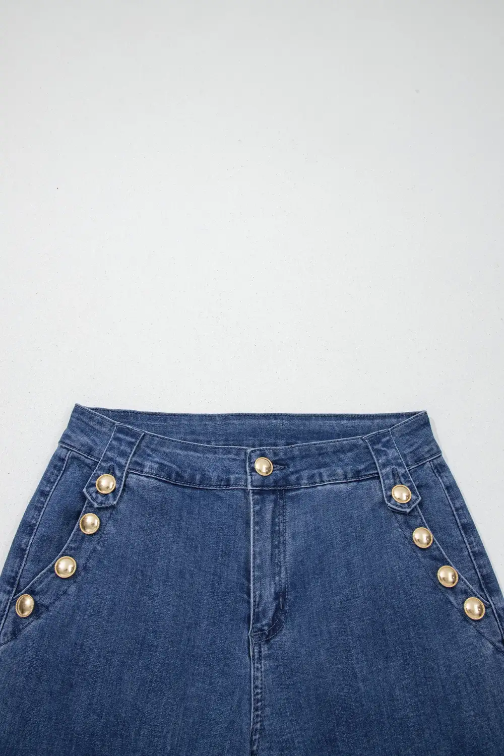 Women's Golden Button Detail Rolled Edge Flare Leg Jeans