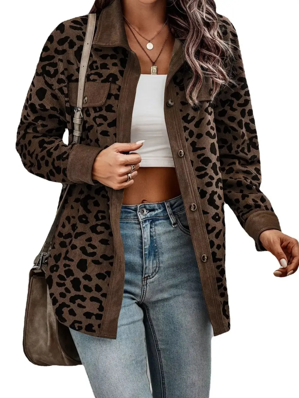 Full Size Leopard Print Button-down Jacket Plus Size