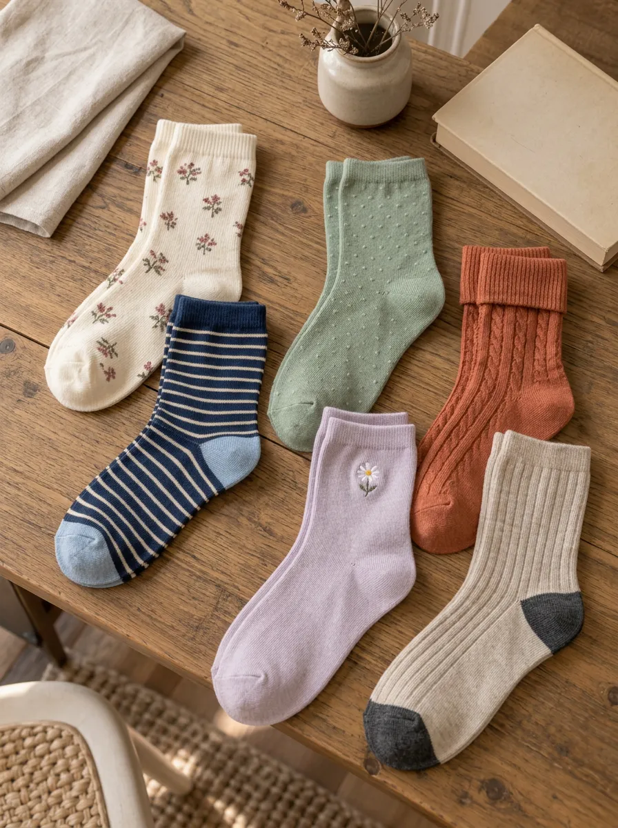 Women's Floral Striped Polka Dot Embroidered Printed Socks 6-Pack