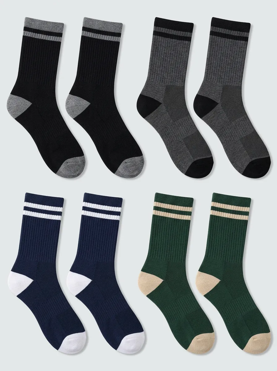 Men's Athletic Stripe Contrast-Heel Crew Sock Set