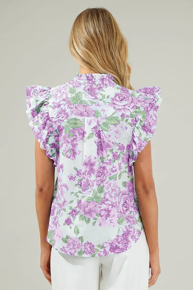Floral Ruffled Button Front Shirt Blouse