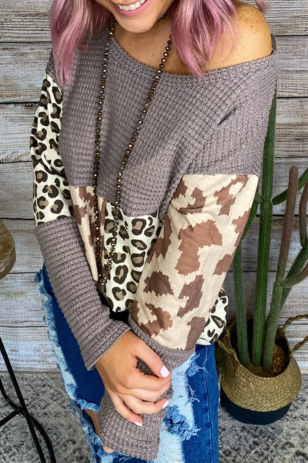 Splicing Waffle Blouse