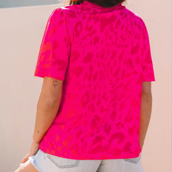 Easygoing Leopard Print V-Neck Short Sleeve Blouse